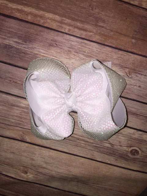 White Glitter Mesh Hair Bow