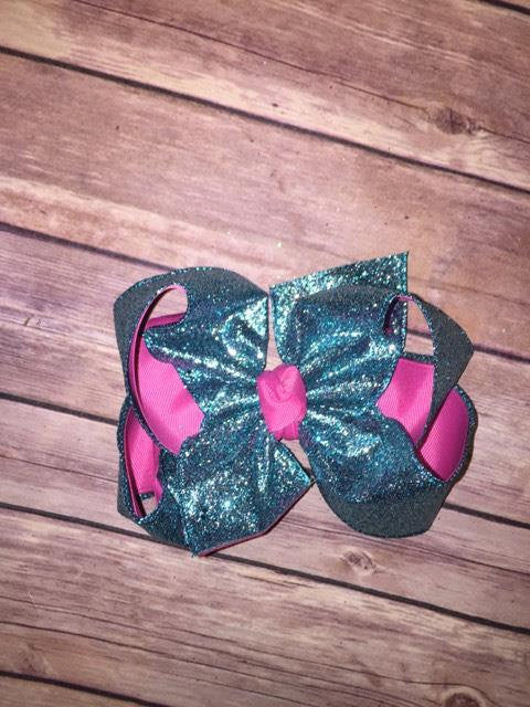 Turquoise Glitter & Hot Pink Hair Bow