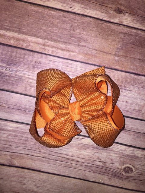 Pumpkin Glitter Mesh Hair Bow