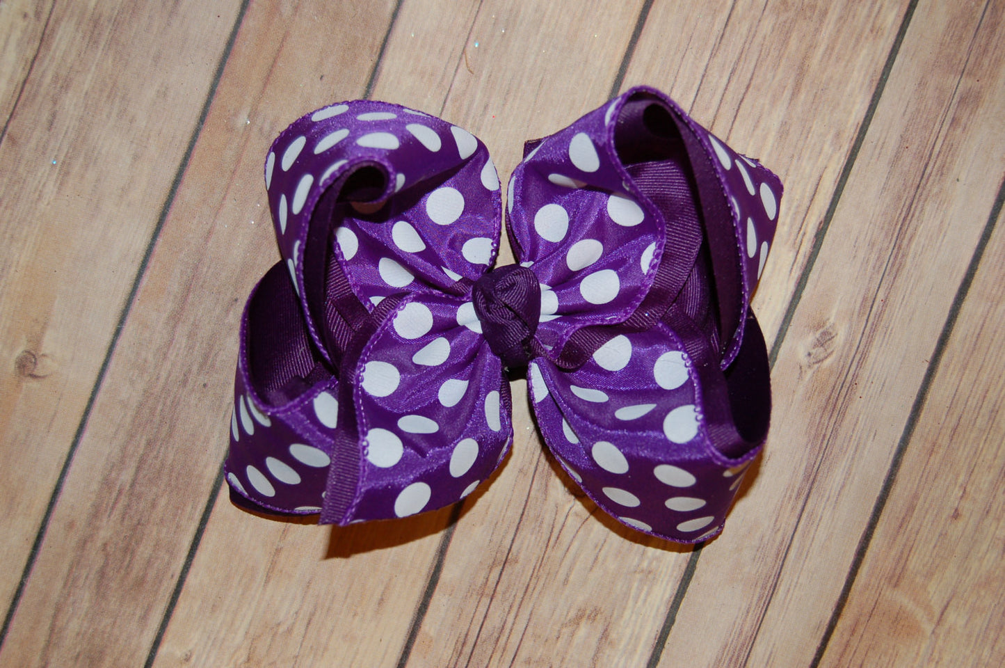 Purple & White Dot Hair Bow
