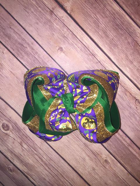 SSD Triple Glitter Mardi Gras MASK Hair Bow