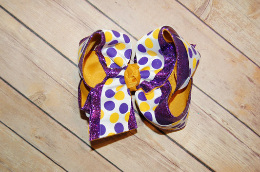 SSD LSU Purple & Gold Polka Dot Glitter Triple Hair Bow