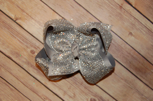 Silver Glitter Mesh Hair Bow