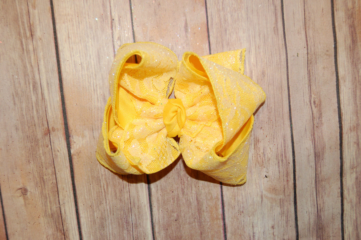 Yellow Glitter Lace Hair Bow