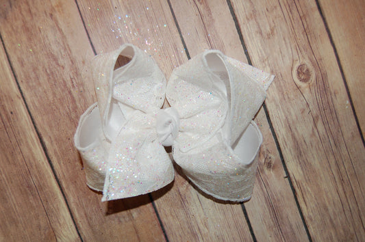 White Glitter Lace Hair Bow