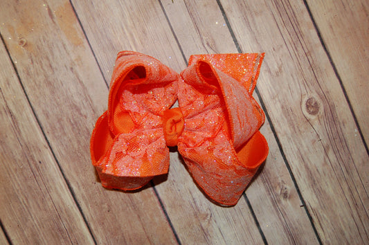 Orange Glitter Lace Hair Bow
