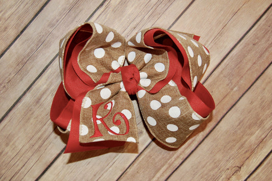 Khaki White Natural Dot Canvas Hair Bow