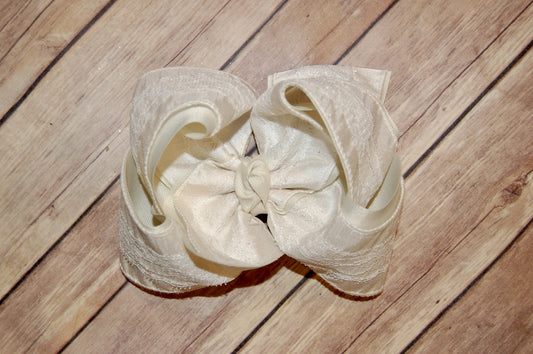 Cream Dupioni Silk & Lace Hair Bow