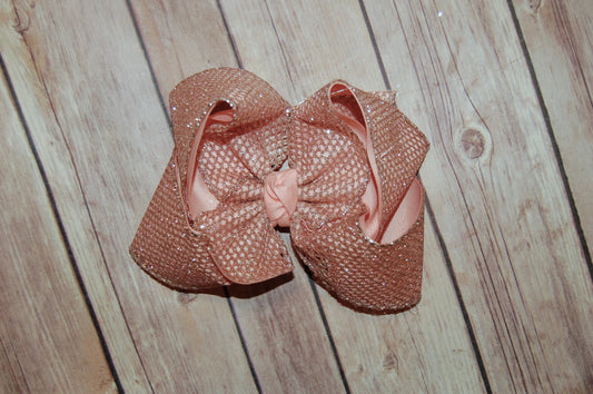 Rose Gold Glitter Mesh Hair Bow