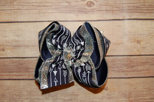 SSD Navy Arrows Silver Triple Glitter Hair Bow