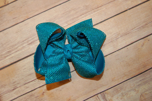 Sapphire Glitter Mesh Hair Bow