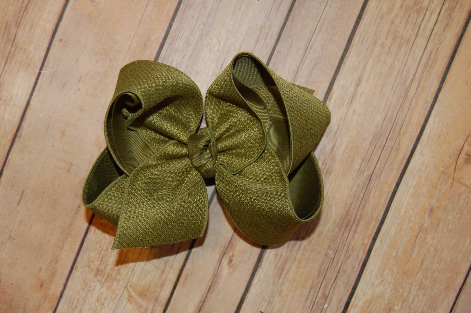 Olive Moss Green Faux Burlap Hair Bow