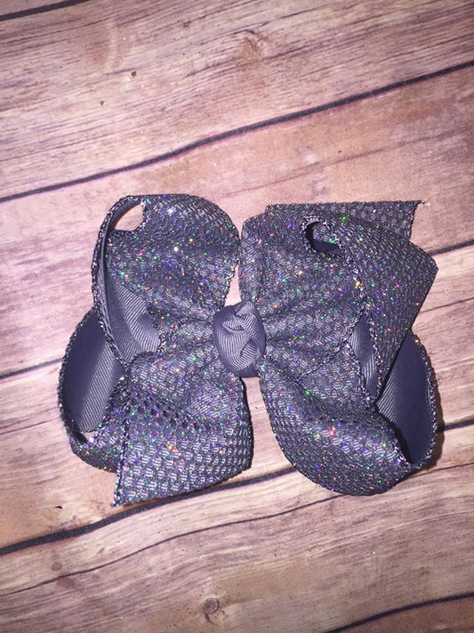 Charcoal Mesh Glitter Hair Bow