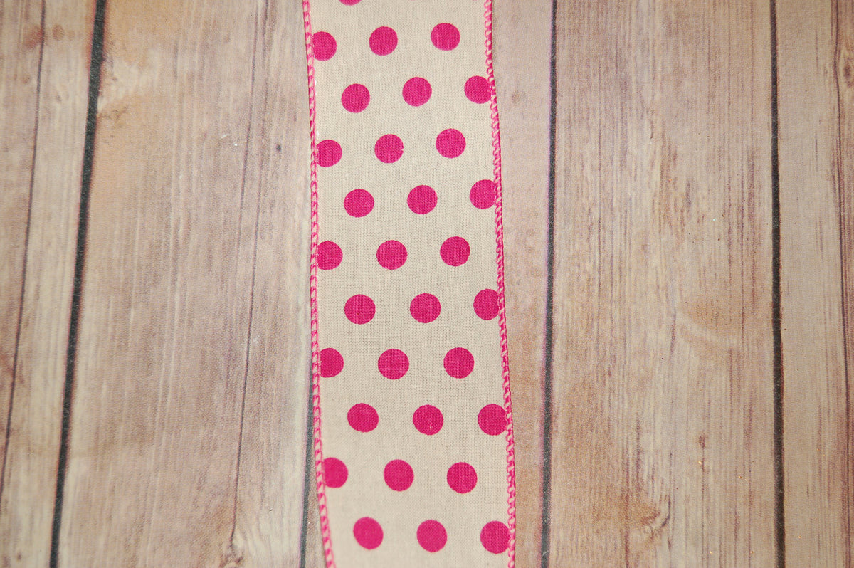 Cream Canvas with Fuschia Dot Canvas Hair Bow