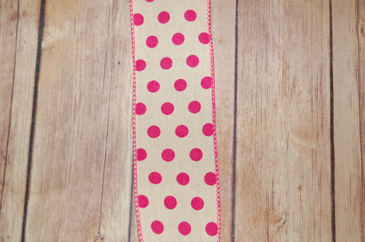 Cream Canvas with Fuschia Dot Canvas Hair Bow