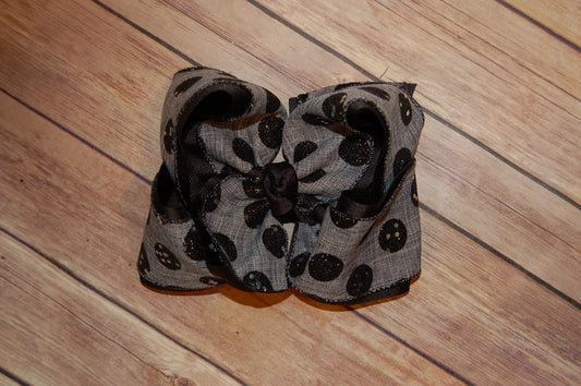 Grey Canvas Black Glitter Dot Hair Bow