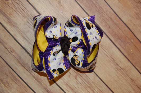 SSD LSU Mouse Triple Glitter Mardi Gras Hair Bow