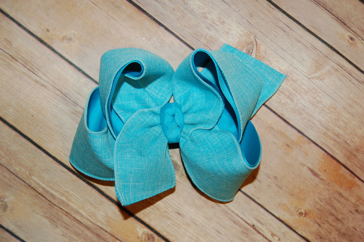 Light Blue Solid Canvas Hair Bow