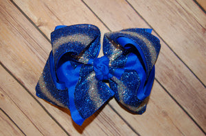 Royal Blue & Silver Ombre Glitter Hair Bow