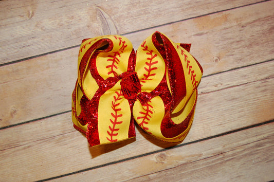 Softball THREADS Triple Glitter Hair Bow