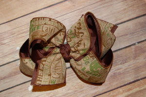 Fishing Brown Olive Canvas Hair Bow