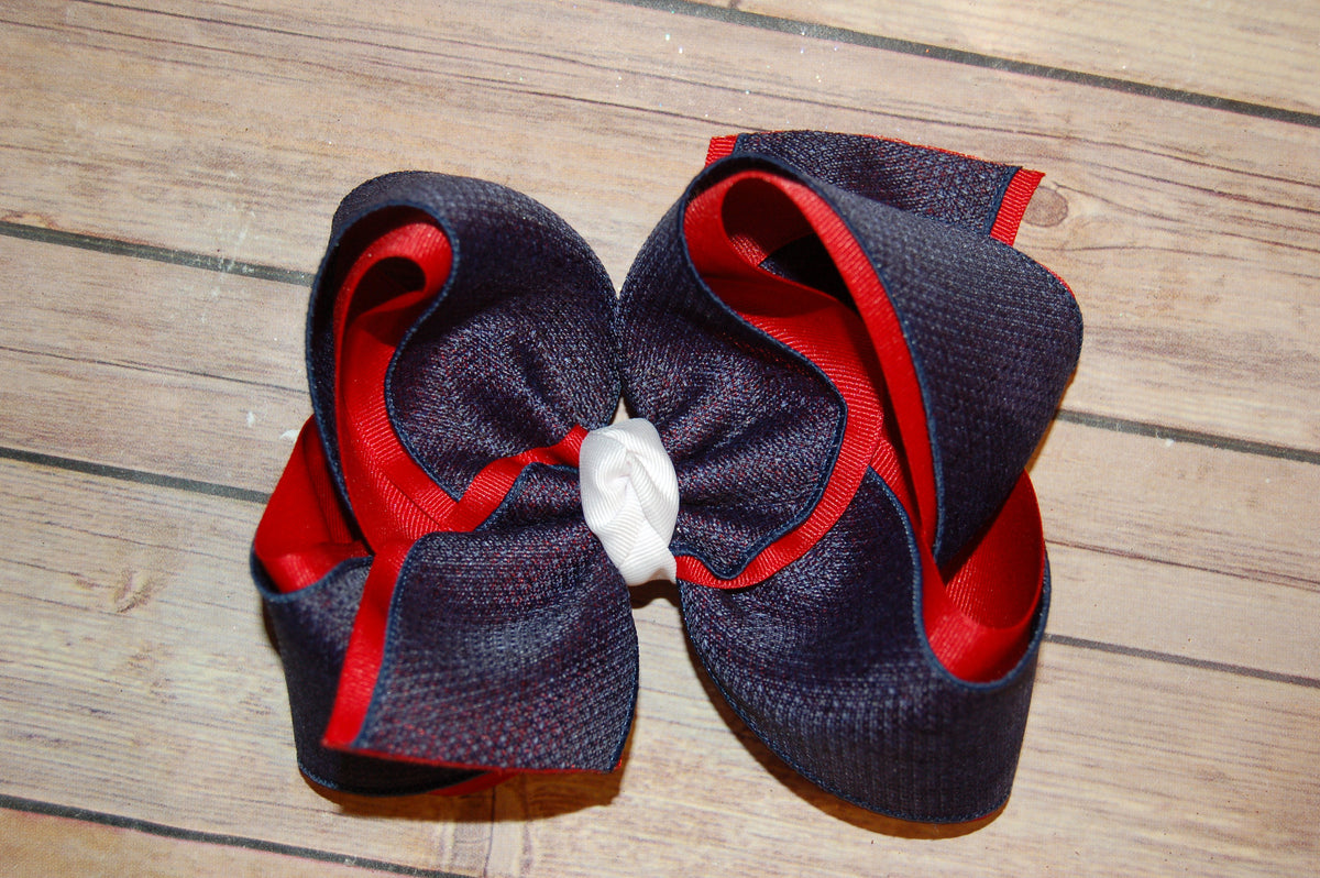 Navy Faux Burlap Hair Bow