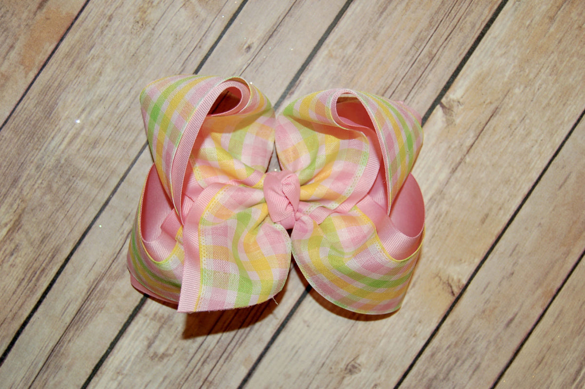 Pink Lemonade Gingham Hair Bow