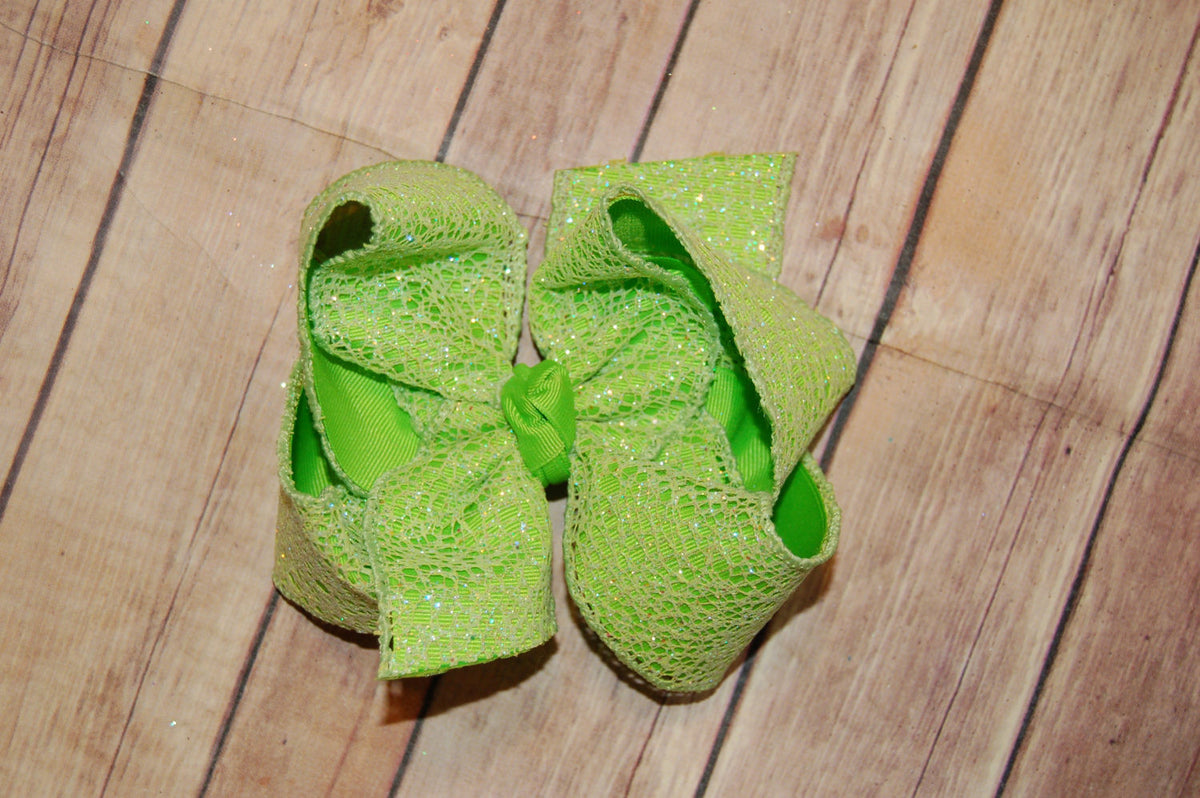 Lime Green Glitter Web Hair Bow