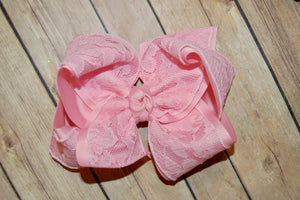 Pink Lace Hair Bow