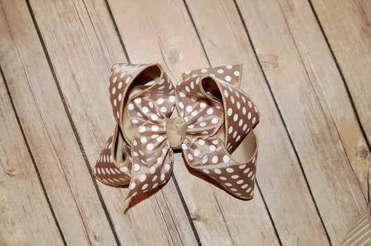 Khaki White Dot Hair Bow