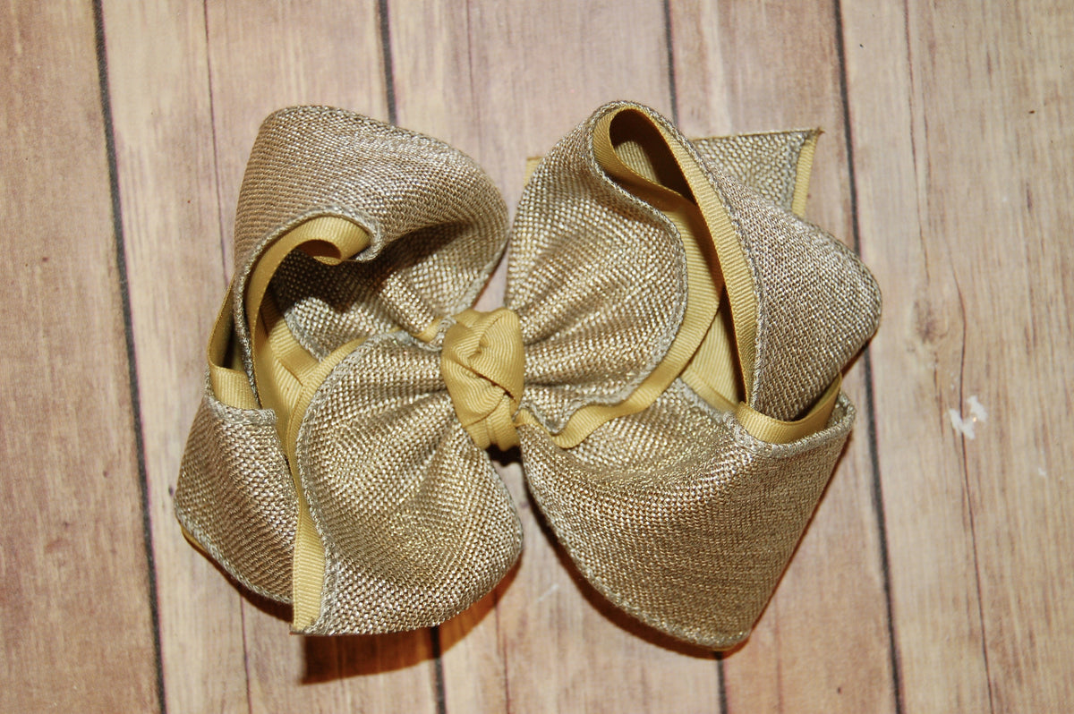 Gold Metallic Canvas Linen Hair Bow