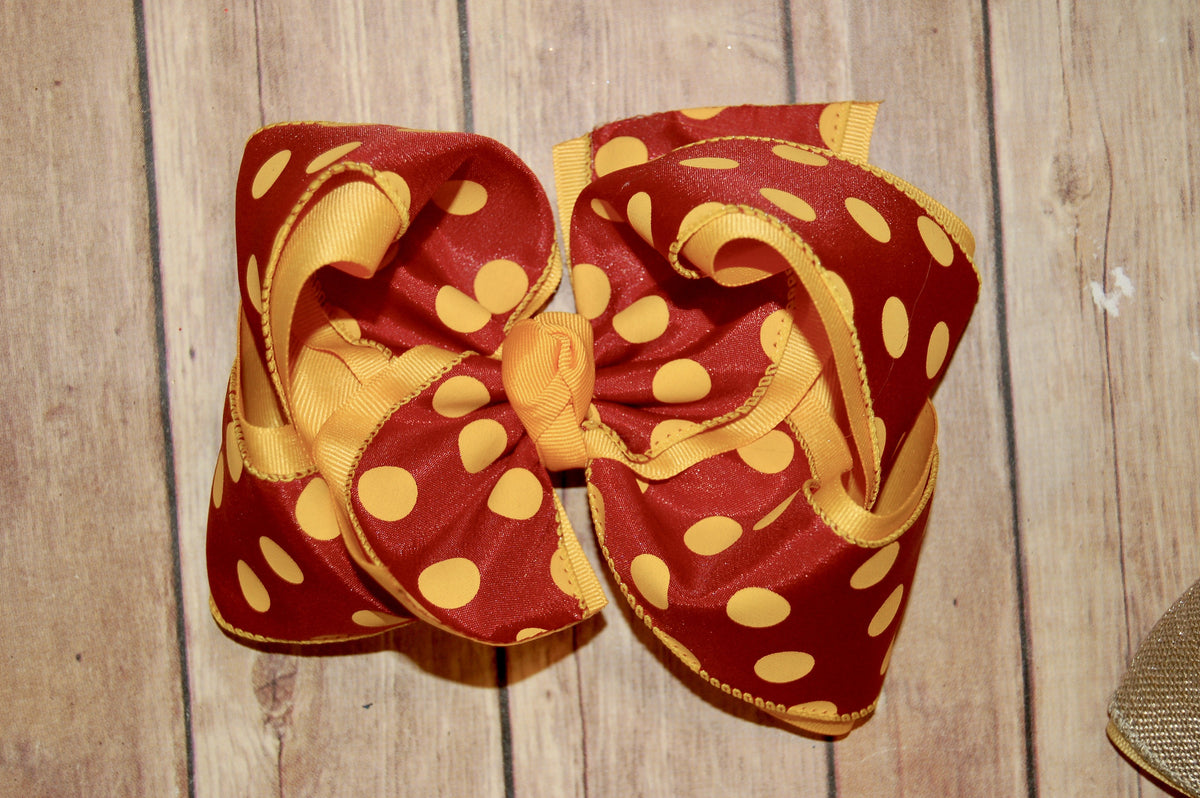 ULM Maroon & Gold Dot Hair Bow
