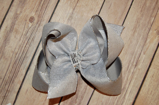Silver Metallic Canvas Hair Bow