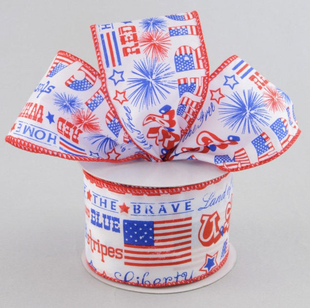 SSD Red White & Blue USA Word Art Hair Bow