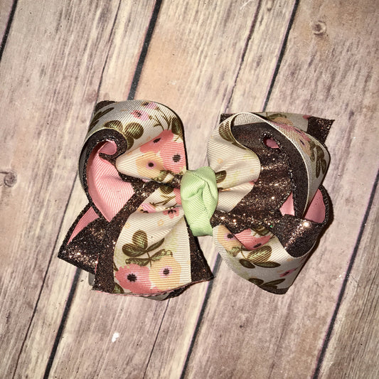 Floral Natural Cream Triple Hair Bow