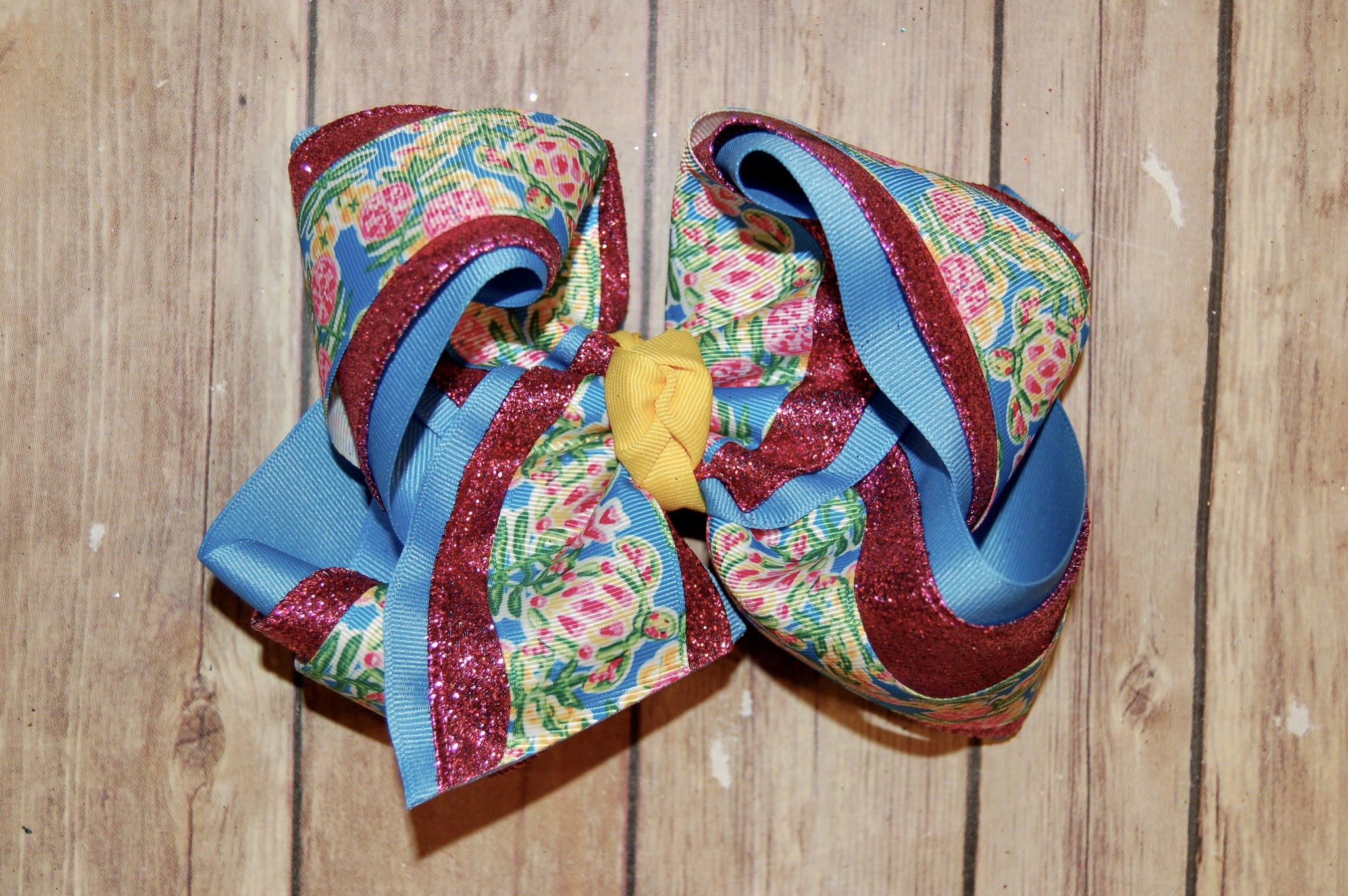 SSD Lilly Preppy Sea Turtles Floral Triple Glitter Hair Bow