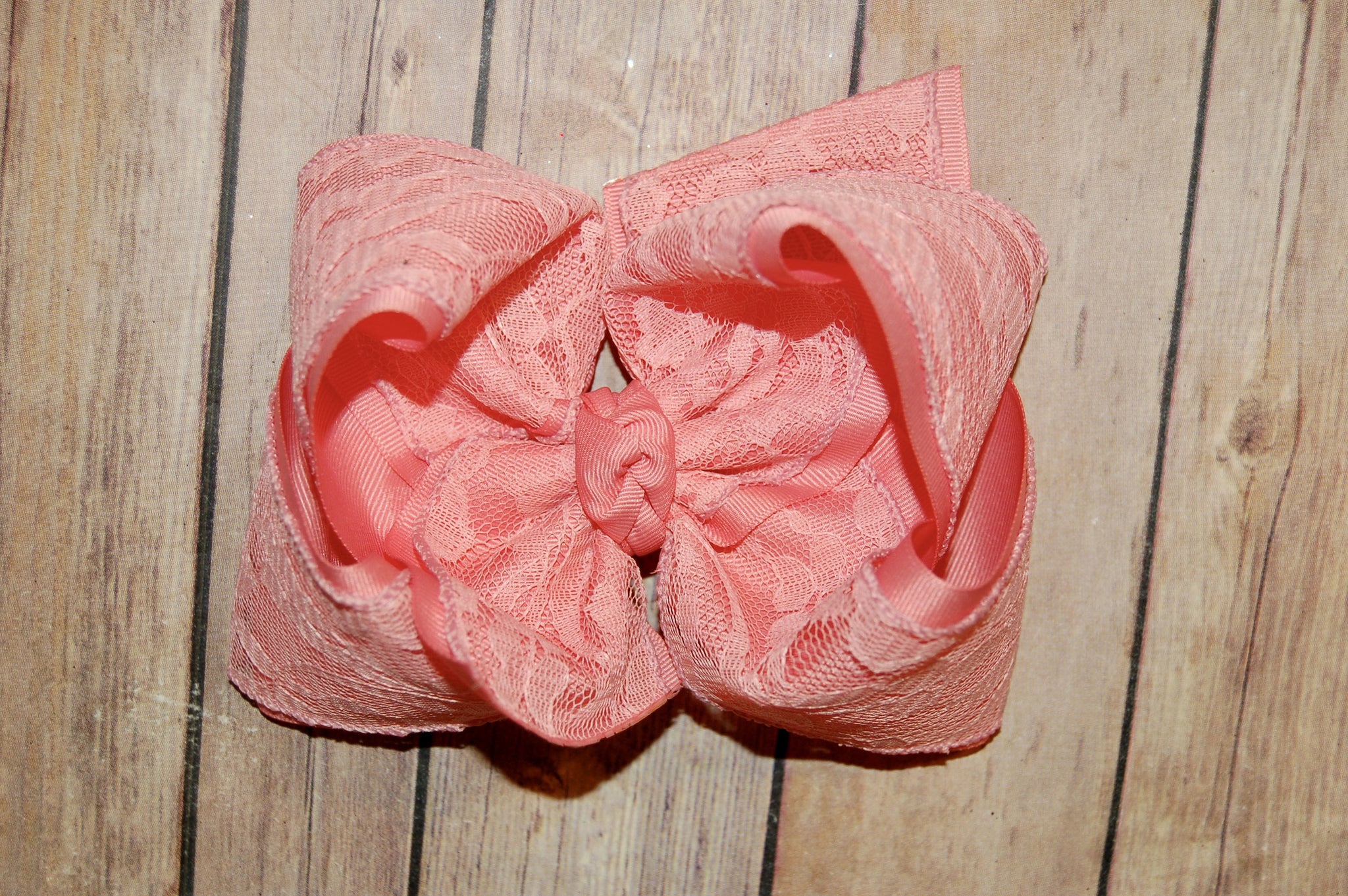 Coral Lace Hair Bow