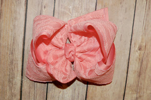 Coral Lace Hair Bow