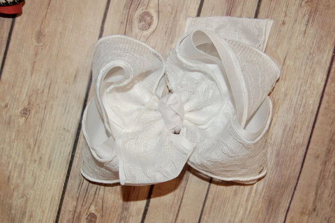 White Rolled Edge Lace Hair Bow