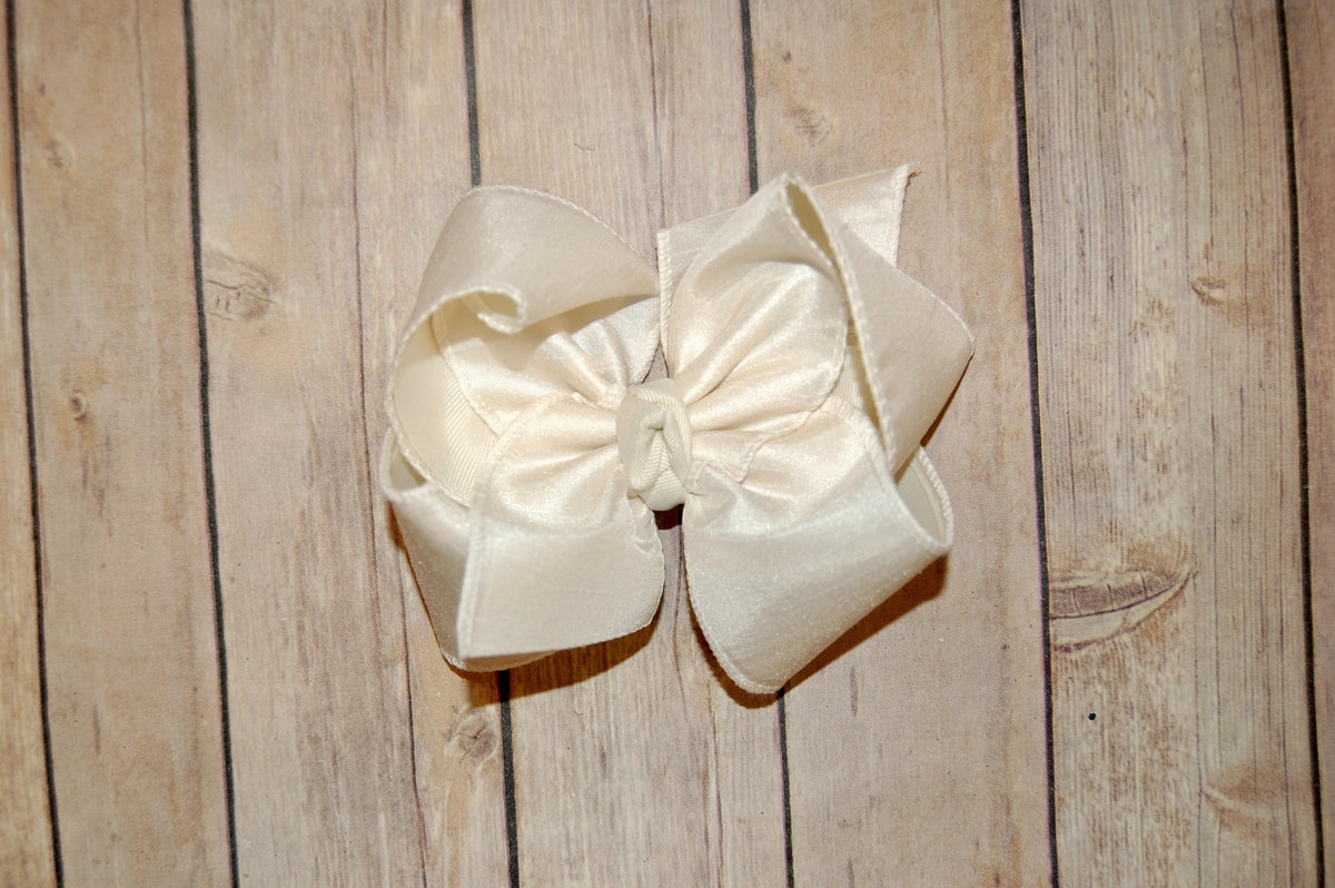 Cream Solid Silk Dupioni Silk Hair Bow