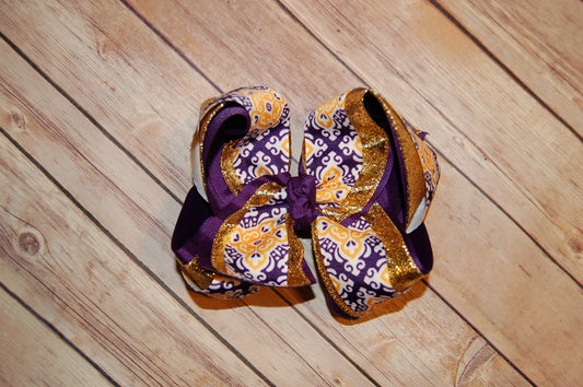Ssd Lsu Purple & Gold Scroll Triple Hair Bow