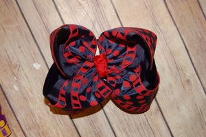 SSD Navy & Red Dots and Stripes Hair Bow