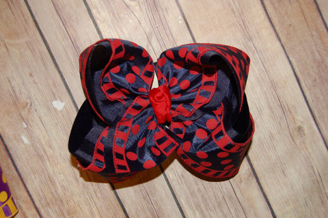 SSD Navy & Red Dots and Stripes Hair Bow