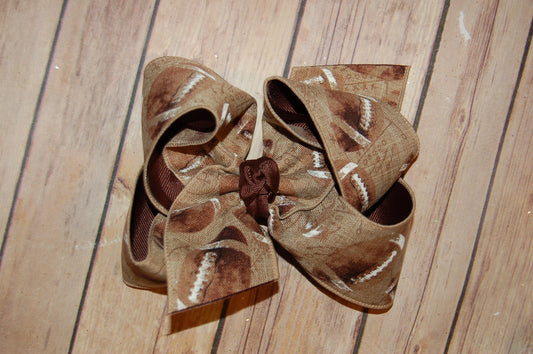 Vintage Football Natural Canvas Hair Bow