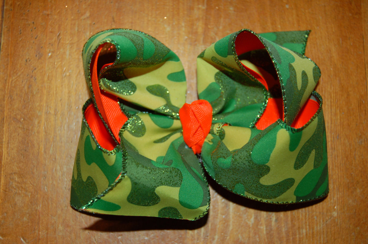 Camoflage Glitter & Neon Orange Hair Bow