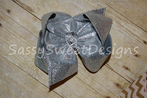 Silver Solid Glitter Hair Bow