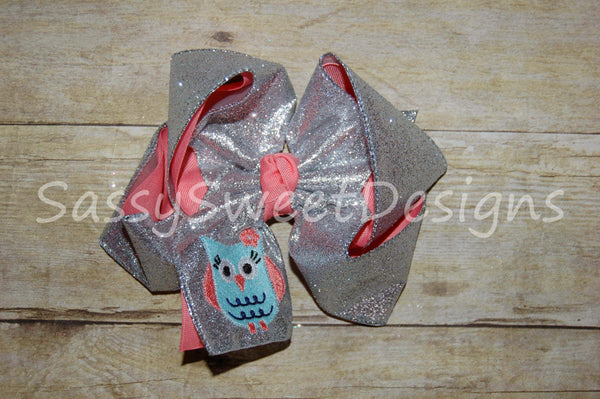 Silver Solid Glitter Hair Bow