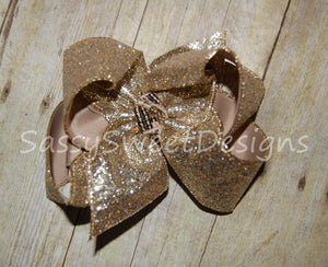 Champagne Soft Gold Solid Glitter Hair Bow
