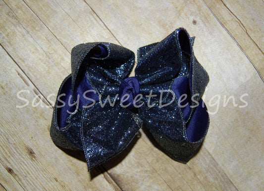 Navy Blue Solid Glitter Hair Bow
