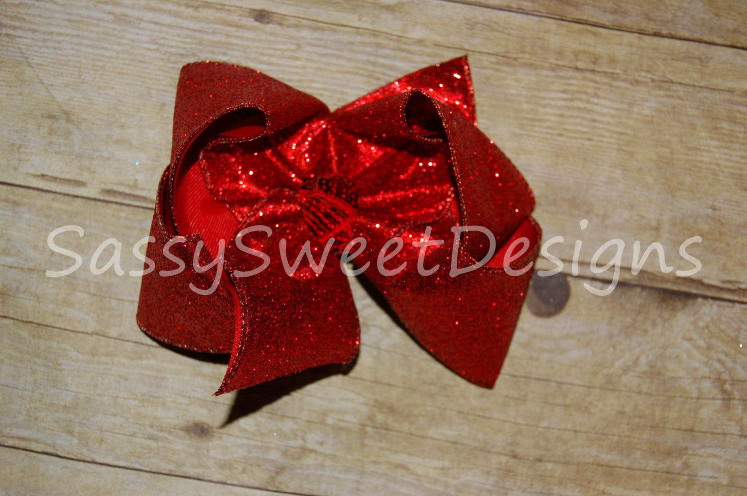 Red Solid Glitter Hair Bow